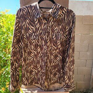 Animal Print 100% Silk Long Sleeve Button Down Blouse